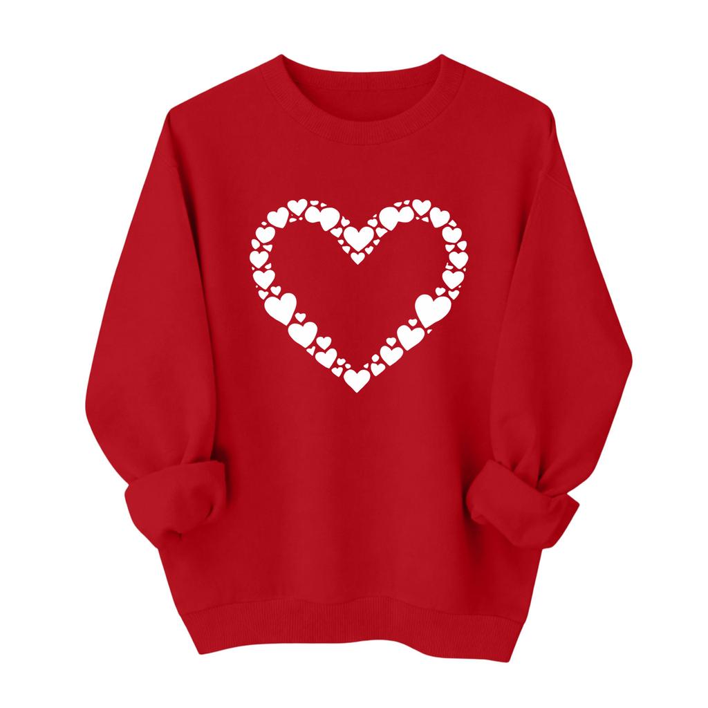 Valentines Sweatshirts For Women Love Heart Graphic Pullover R-neck Long Sleeve Tops Valentine's Day Sweatshirt