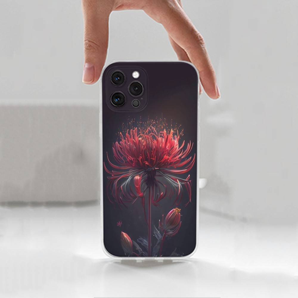 Red Spider Lily Flowers Case For iPhone Max,13,XR,SE,12,15,Pro,17,Plus,11,14,16,X,XS,Mini Transparent Soft Cover