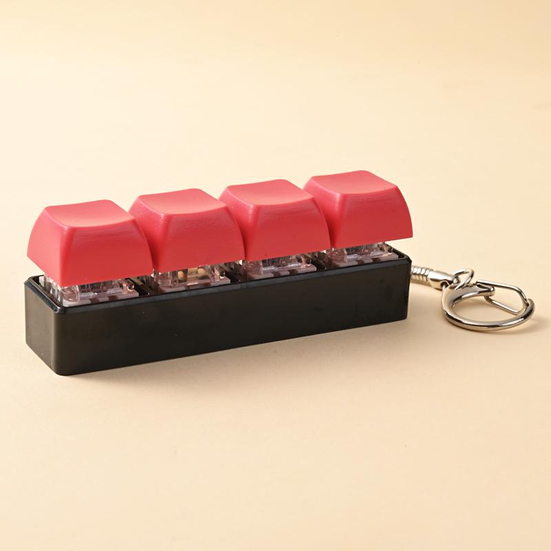 Keyboard Key Toy 4 Keys Button Keycap Fidget Keychain Keyboard Clicker Toy Keyboard Cube Toy for Adult Gifts To Relief Pass Time