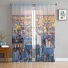 Aerial View Of Paris City Skyline With Facades Tulle Sheer Curtains for Living Room Kitchen Decoration Voile Organza Curtains