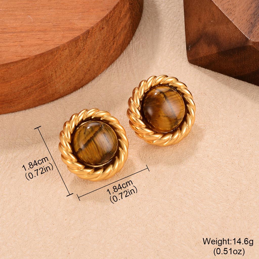 Coffee Earrings New Niche Tiger Eye Series Hong Kong Style Autumn and Winter Earrings Light Luxury Retro Simple Stud Earrings