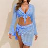Women's Two-Piece Fashionable Sexy Bikini Set With Lace Long-Sleeve Cardigan,
