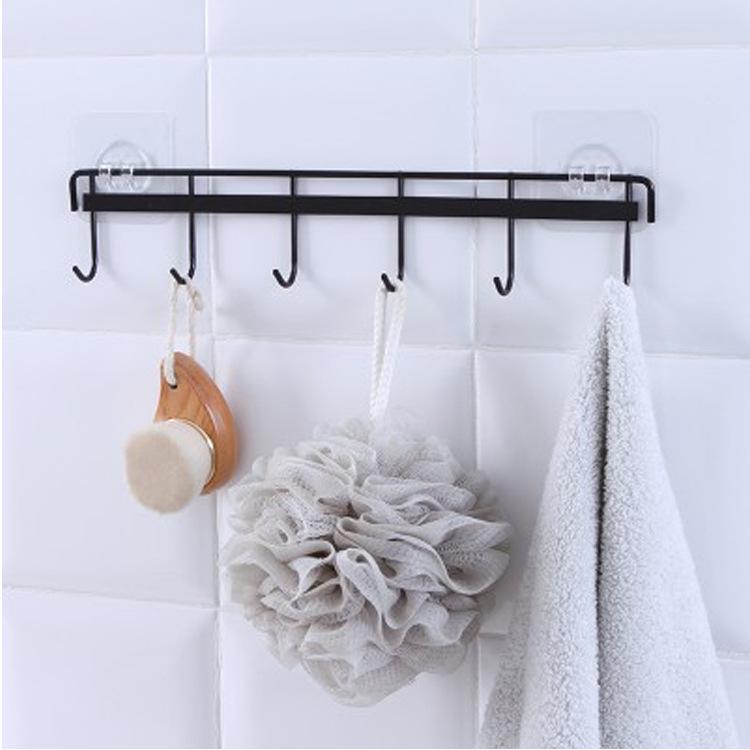 Iron Six-Hook Strong Adhesive Wall-Mounted Kitchen & Bathroom Hook - Punch-Free, Traceless Design