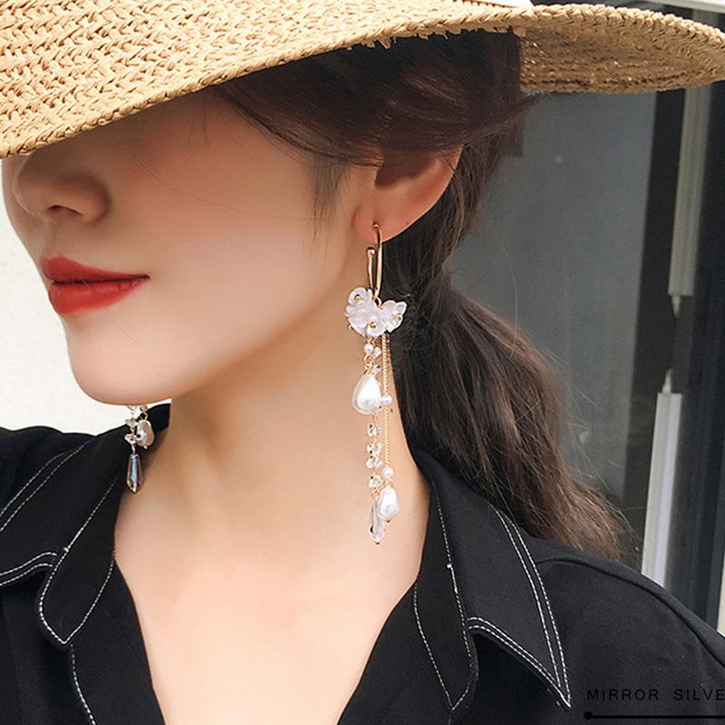Crystal Imitation Pearl Drop Earring for Women Shiny Flower Butterfly Dangle Earrings Wedding Engagement Party Jewelry Gift