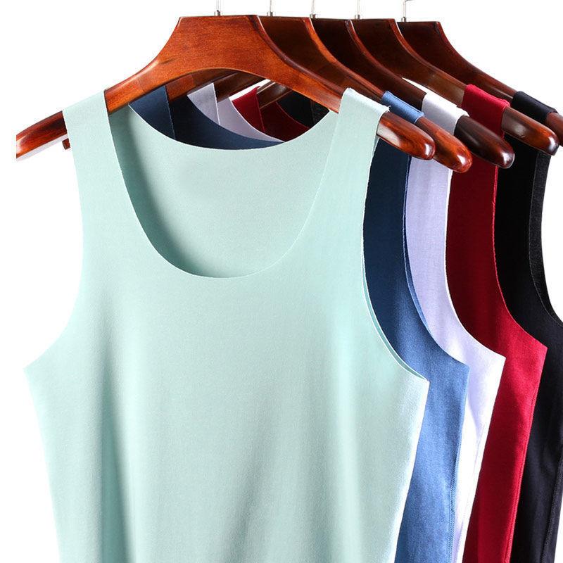 Men's borderless vest solid color sports base inner wear hurdle elastic vest sleeveless ice silk summer new