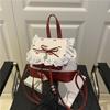 Women Fashion Polka Dot Lace Bowknot Casual Daily Bucket Backpack