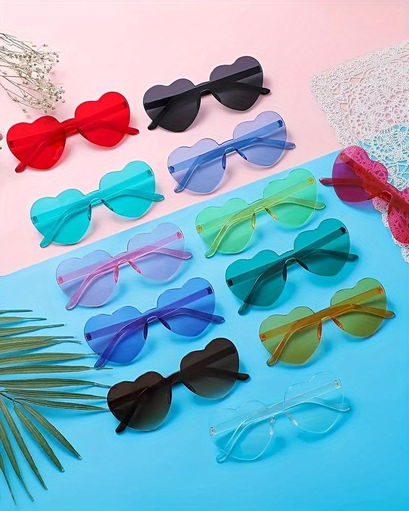 15pcs Heart Shaped Rimless Sunglasses Women Men Cute Cat Eye Candy Color One Piece Shades Sun Glasses Party Eyeglasses UV400