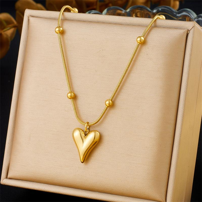 DIEYURO 316L Stainless Steel Simple Elegant Heart Necklace Earrings Bracelet Set Womens New Trend Love Series Jewelry Gift Sets