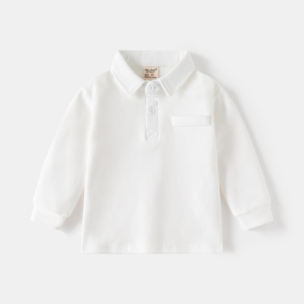 Children's 2024 Long-Sleeve Polo Shirt: Thickened Lapel Korean-Style Top for Boys - Autumn Collection.