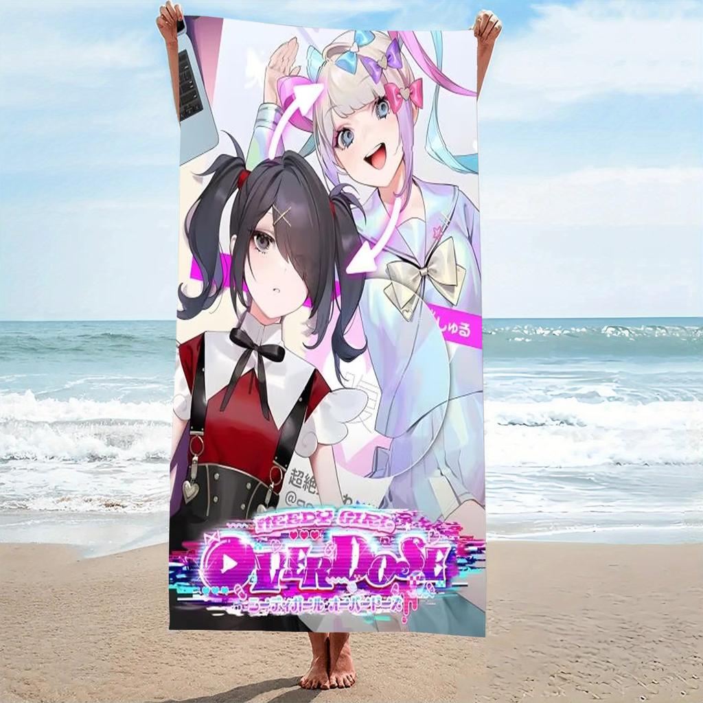 Süße Zwillings-Anime-Mädchen Y2K Kawaii Cartoon Strandtuch Mikrofaser Schnelltrocknend Anime Badetuch für Pool Strand Reisen Otaku Fans Geschenk