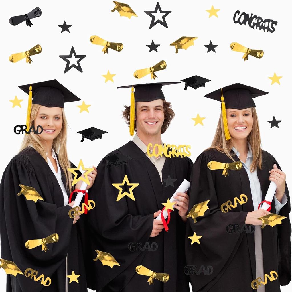 Gold and Black Graduation Confetti 2025, 1000 Pcs Grad Confetti Class of 2025 Party Table Centerpiece for 2025 Graduation Party Supplies