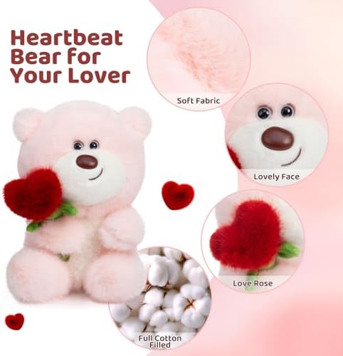 Valentine's Day Teddy Bear with Heart Rose 28cm Pink Plush Toy Stuffed Animal Birthday Gift for Girlfriend Kids