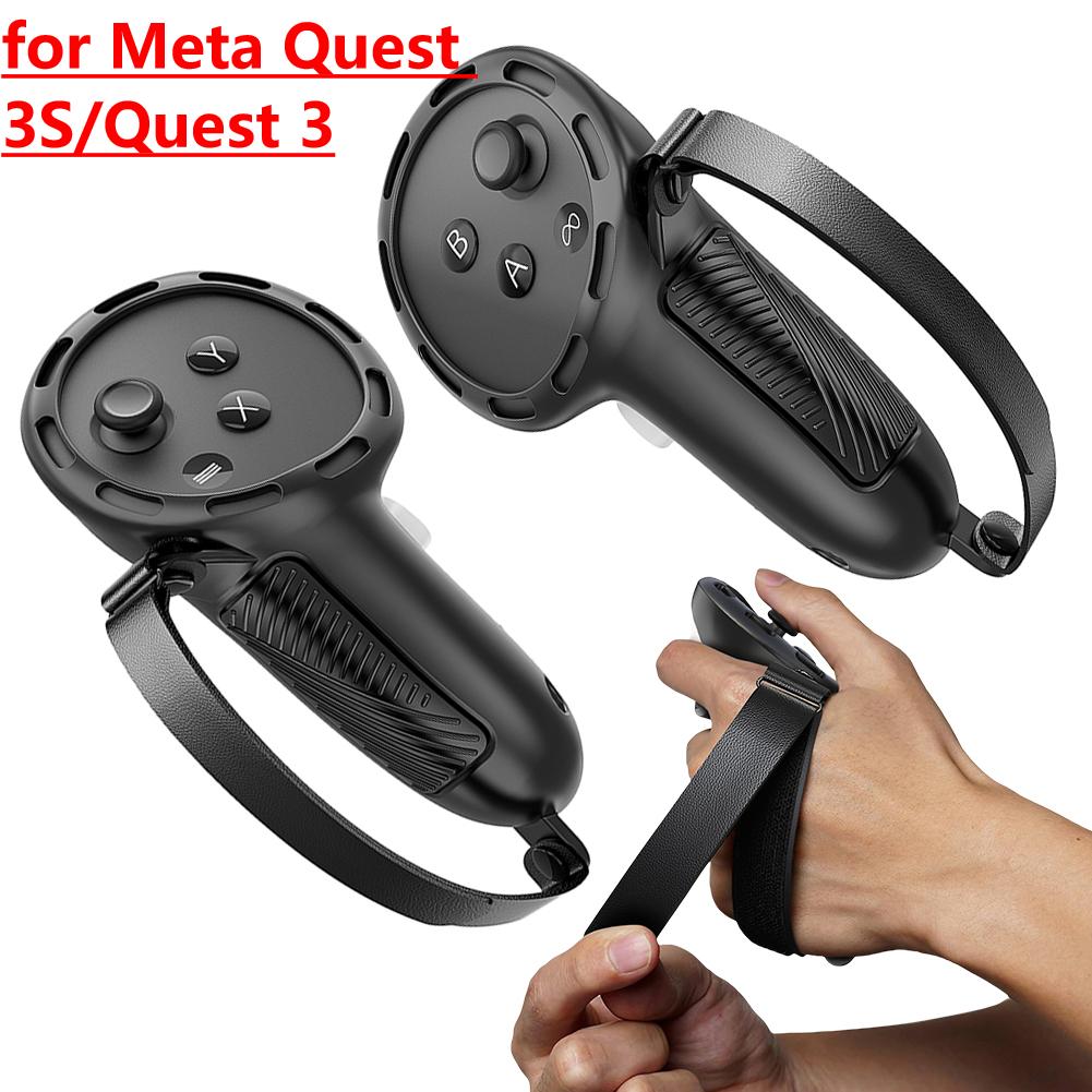 Silicone Controller Grips with Knuckle Straps for Meta Quest 3S Non-Slip Handle Cover for Meta Quest 3 VR Accessories Grip Cover