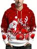 New Fashionable Men's Autumn Santa Claus and Deer Print Soft and Comfortable Hooded Sweatshirt Outdoor Casual Clothing