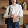 French retro plaid v-neck ruffle edge shirt women's long-sleeved shirt top thousand bird plaid