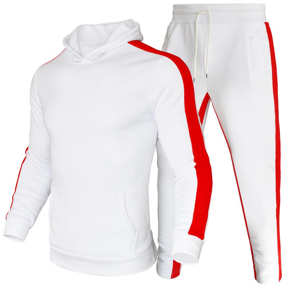 Cross Border Men's Striped Hoodie Set New Sports Splicing Two-piece Set Men's Fitness Contrasting Color Hoodie Batch