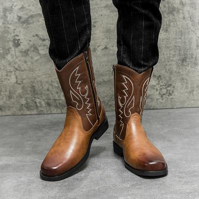 Fashion Classic Mid-calf Western Style Boots Men Black Brown Dark Brown Cowboy Boots High Quality Handmade Leather Shoe Men Riding Boots