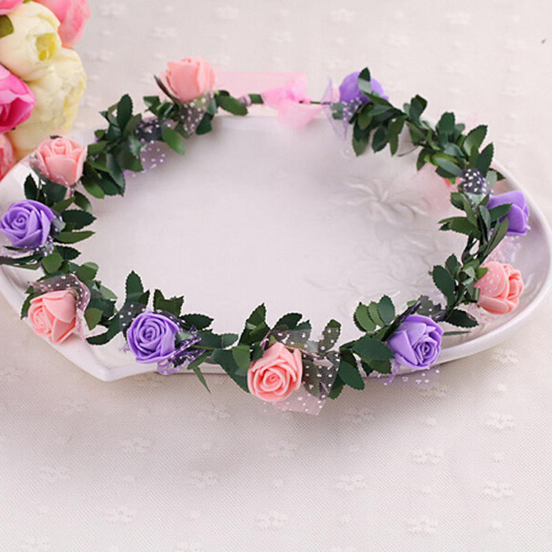 Sweet Girls Women Bridal Rose Flower Crown Headband Wreath Party Wedding Bridal Garland Hairband Headwear