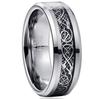 Vacchi Men's Tungsten Carbon Fiber Dragon Ring, Durable and Heavy, Flat, 8mm Wide, Silver & Black, Size 27