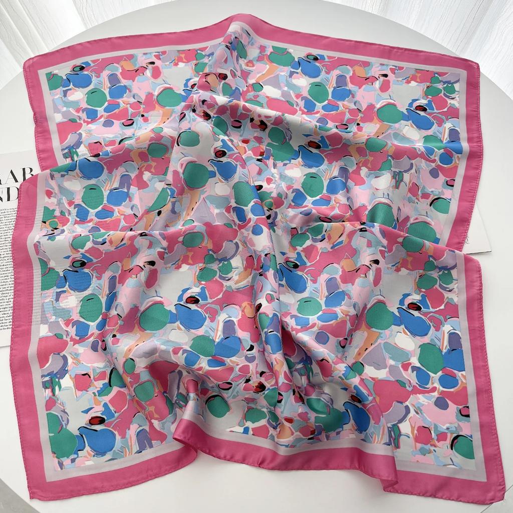 Luxury Women Soft Satin Hair Scarves Fashion Print Square Headscarf 70Cm Professional Designer Scarf Headband