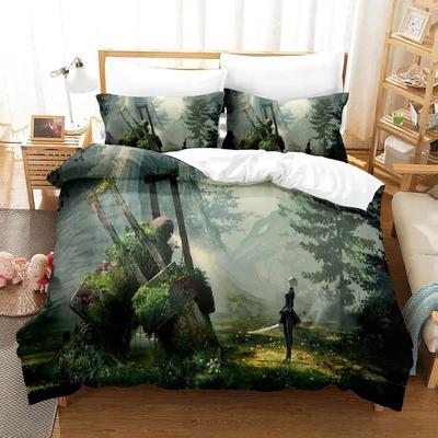 NieR Automata Bettwäscheset Einzelbett Twin Full Queen King Size Bettset Erwachsene Kind Schlafzimmer Bettbezugsets 3D Anime Bettlaken-Set