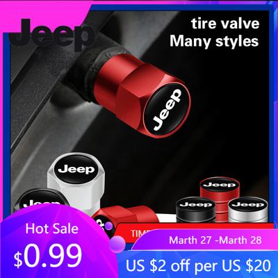 For Jeep Aluminum Alloy Car Wheel Tire Valve Caps Dust Accessories For Jeep Grand Cherokee Wrangler JK Gladiator Compass Rene