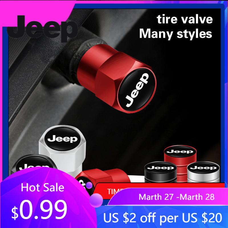 For Jeep Aluminum Alloy Car Wheel Tire Valve Caps Dust Accessories For Jeep Grand Cherokee Wrangler JK Gladiator Compass Rene