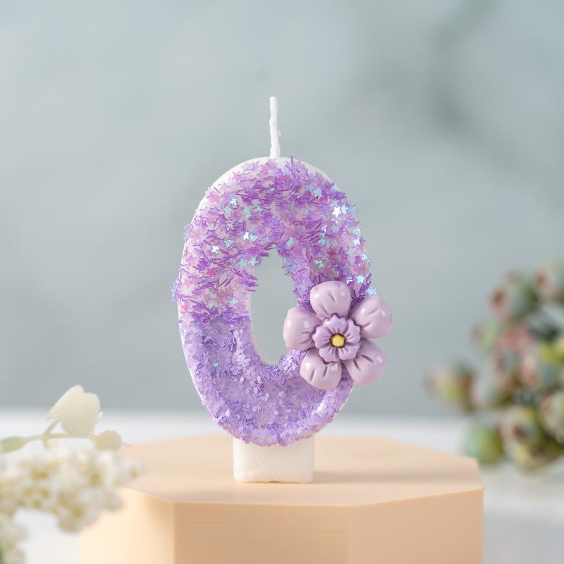 Purple Flowers Creative Numbers Birthday Candles First Year Cake Party Decoration