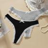 Women's Sexy Bowknot Solid Color Breathable Cotton Low Rise Thong M-XL