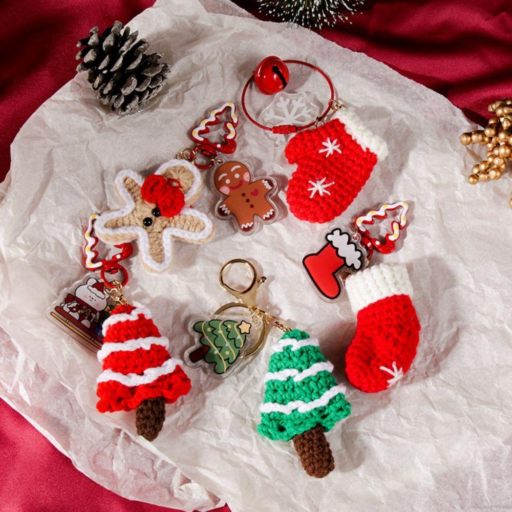 Knitted Doll Christmas Tree Keychain Handmade Ornament Christmas Stocking Keychain Creative Kawaii Christmas Keyring Gifts