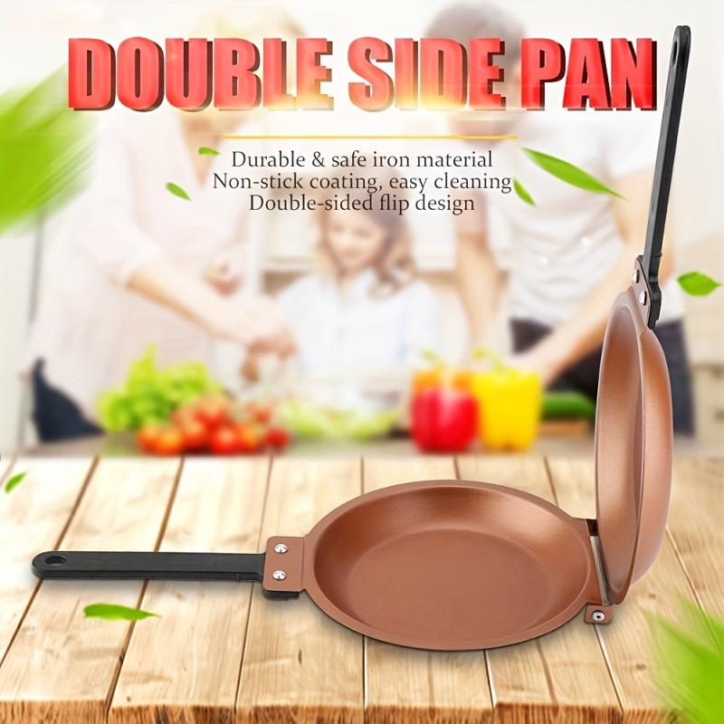 One piece double-sided pancake and omelette pan, non-stick copper-titanium coating, stainless steel handle
