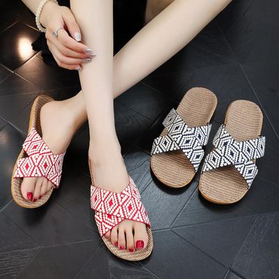 36-45 Women'S Slippers Summer Flat Sandals Linen Lightweight Casual Summer Slippers