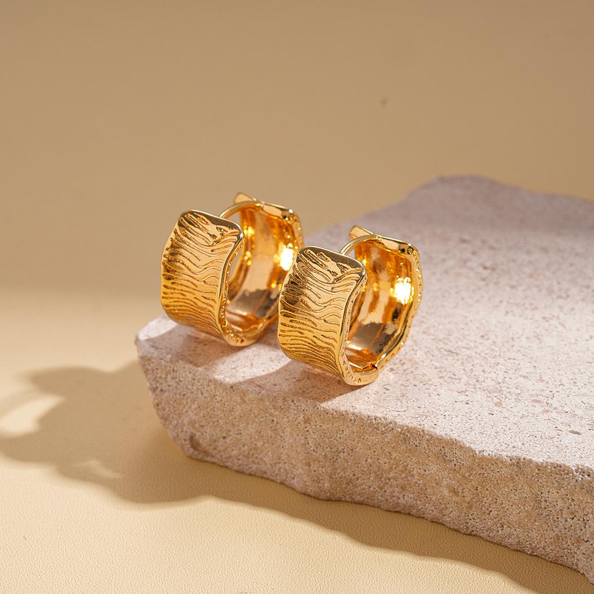 Круглые плиссированные полосатые вогнутые серьги-гвоздики из настоящего 18-каратного золота, ретро, простые серьги