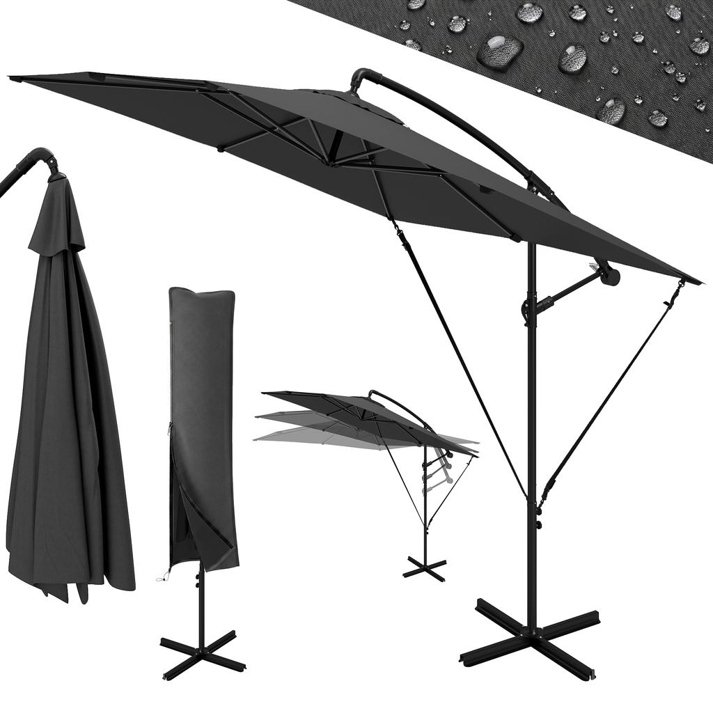 Cantilever Parasol, Adjustable Canopy, 8 Ribs, Crank, 2.5 x 2.5 m, Dark Grey