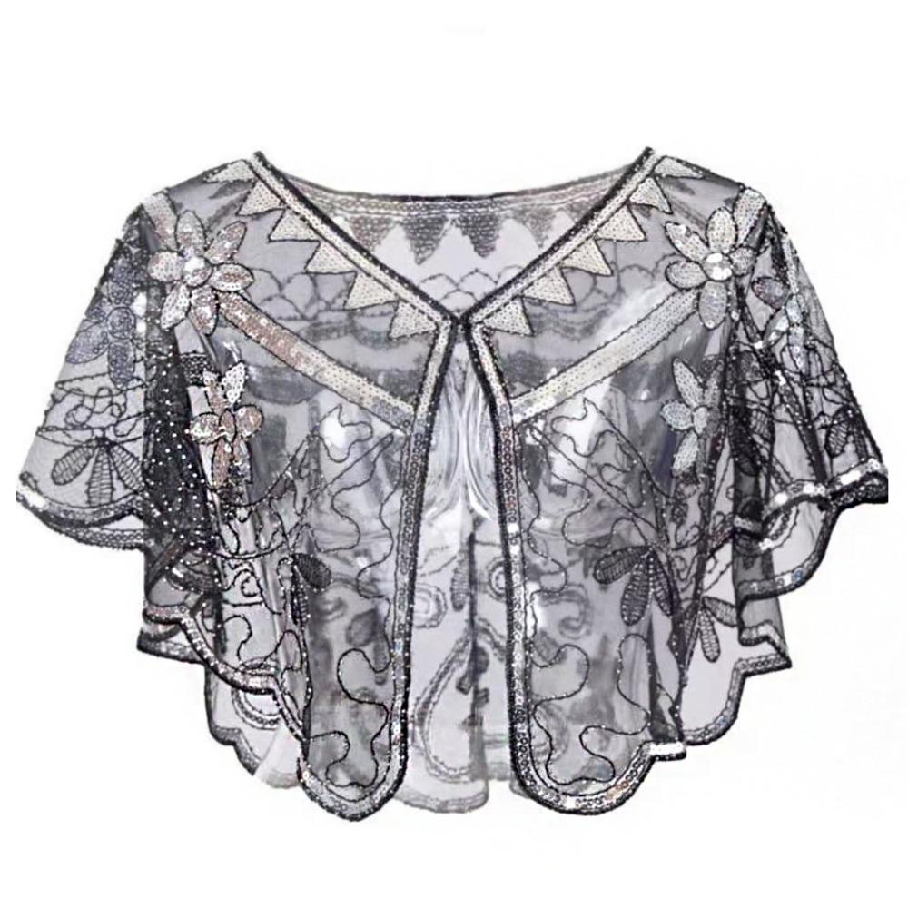 Bling Bling Sequins Poncho Coat Retro Flapper Shawl Dress Decorative Shoulder