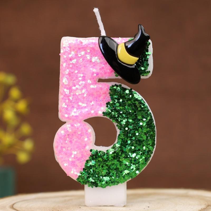 Sequin Number Birthday Candle 0-9 Creative Cake Decoration First Year Number Candle Wizard Hat