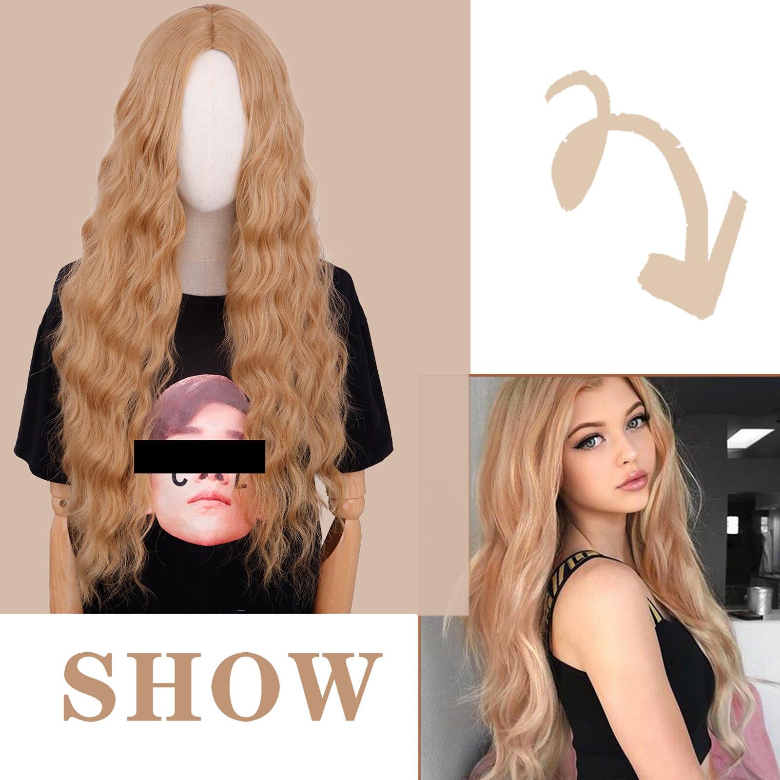 

MISSQUEEN Длинный синтетический парик с волнистыми волнами, оранжевый термостойкий парик средней точки, подходит для женщин, носящих повседневные парики