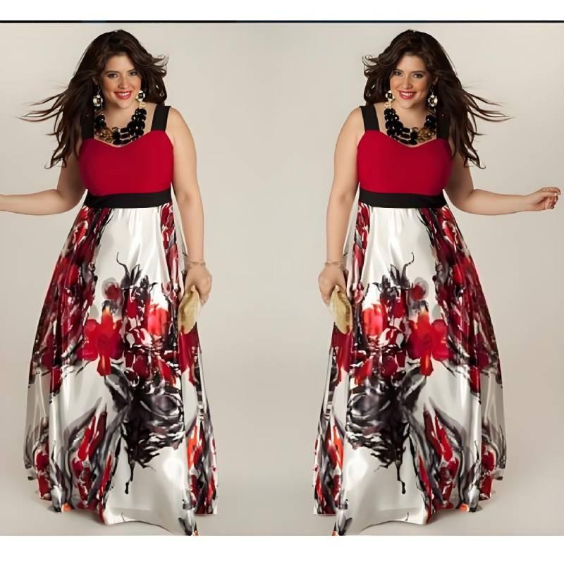 Elegant 2019 Floral Print Sleeveless Maxi Dress For Women In Plus Size Cotton Blend