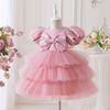 Flower Girl Princess Dress For Weddings Summer Kid Formal Bow Long Gown For School Evening Party Children New Year Cloth AL6056