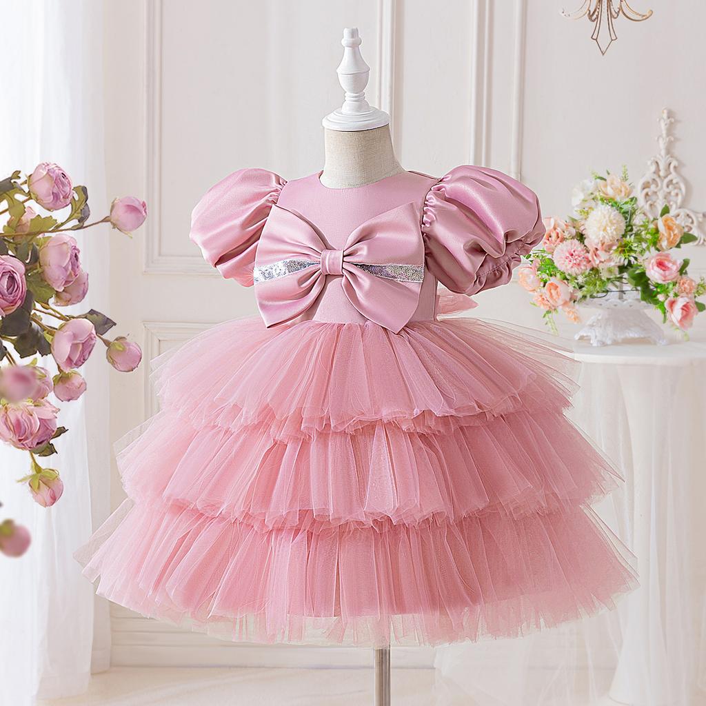 Flower Girl Princess Dress For Weddings Summer Kid Formal Bow Long Gown For School Evening Party Children New Year Cloth AL6056