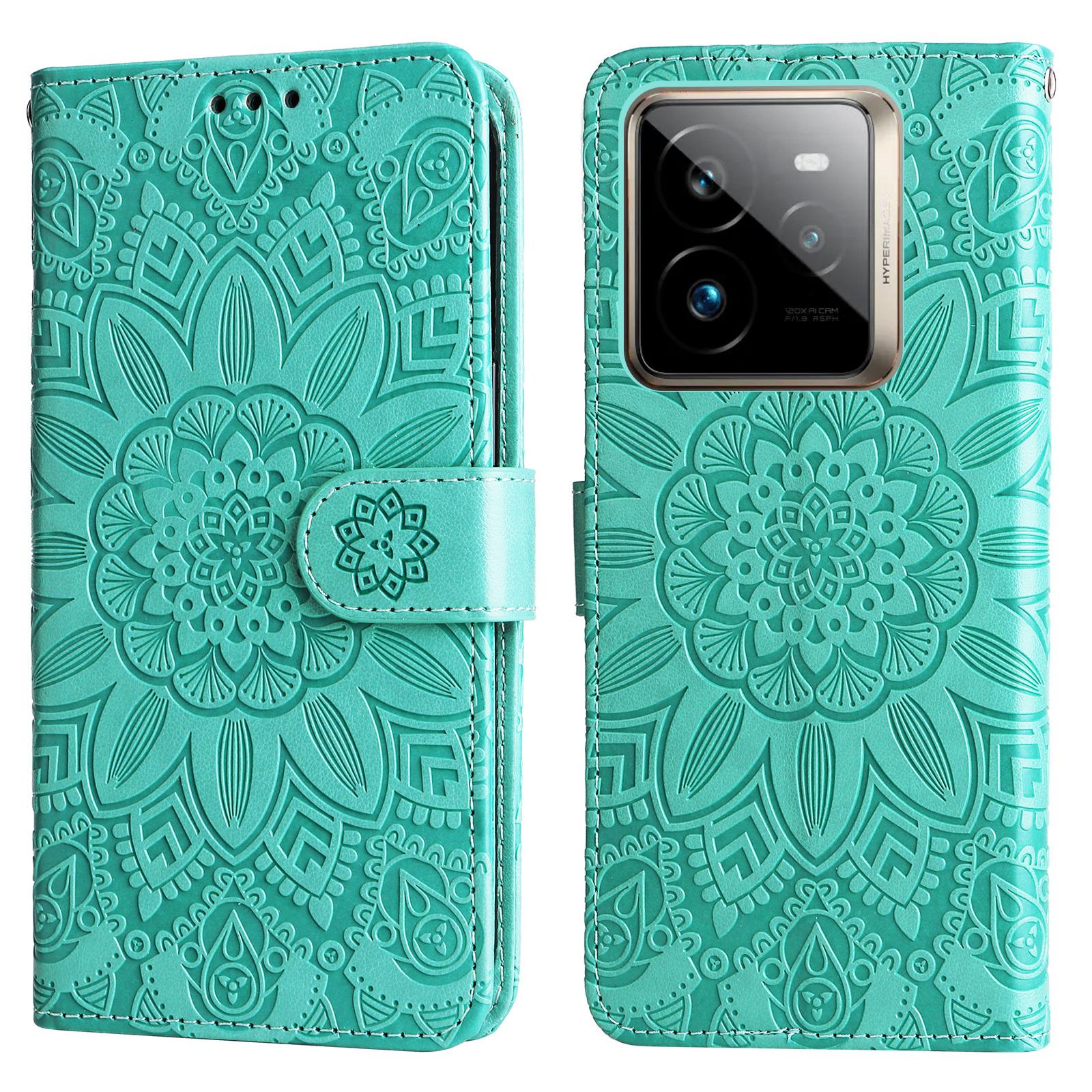 

For Realme GT 7 Pro 5G Case Sunflower Imprint Leather Wallet Phone Cover Green