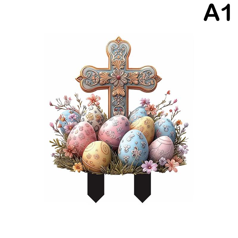 

Easter Yard Sign Acrylic Bunny Garden Decor Cross Lawn Stakes Yard Art Animals Garden Stakes Walkway Outside Backyard Decor