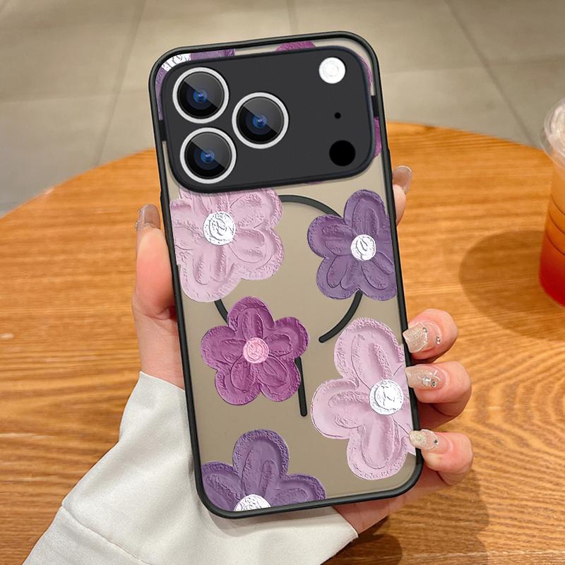 Retro Flowers Black Rose Print Case For iPhone 17 18 Pro Max Magnetic For Magsafe Slim Hybrid Matte Cover For iPhone 16 15 14 13 Pro Max 17E