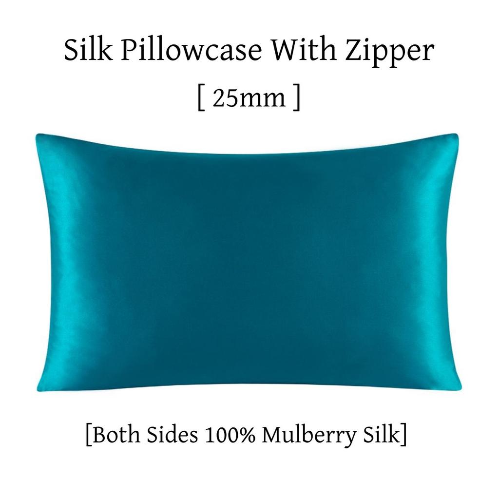 25MM Pure Silk Zipper Pillowcase 1pc 100% Nature Mulberry Silk Pillow Cover Single pillow Case