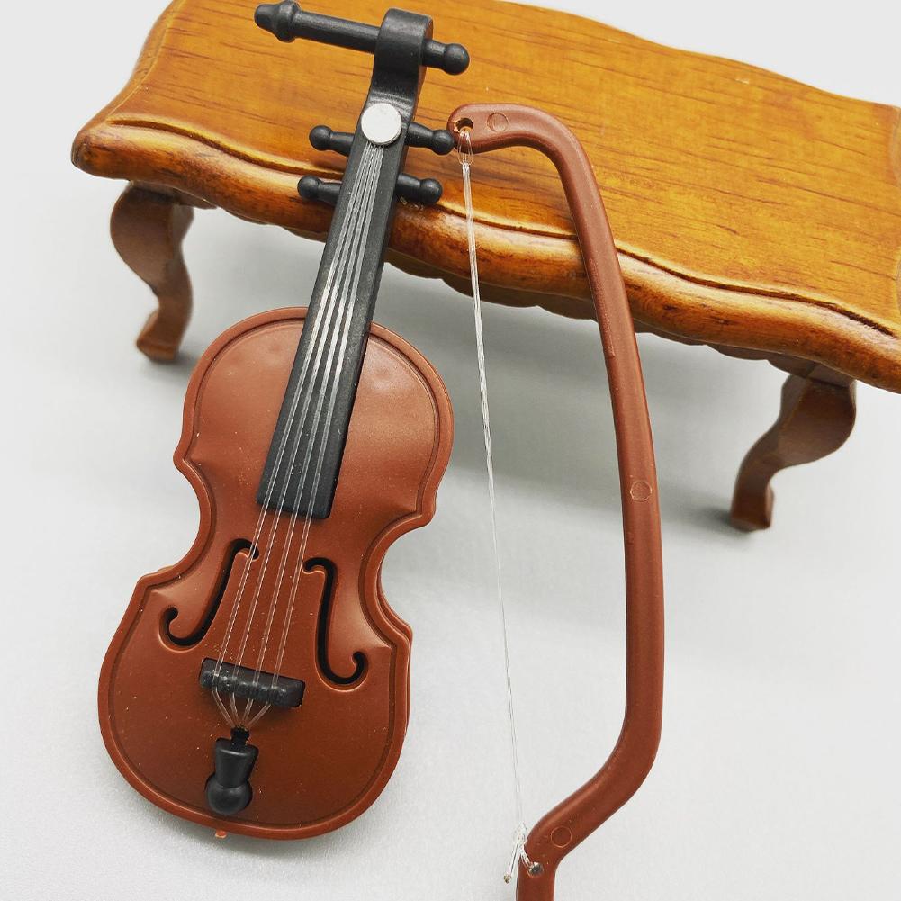Mini Miniature Violin Home Decor Crafts 1/12 Wooden Simulation Violin Furniture Desktop Violin Decoration Doll House Accessories