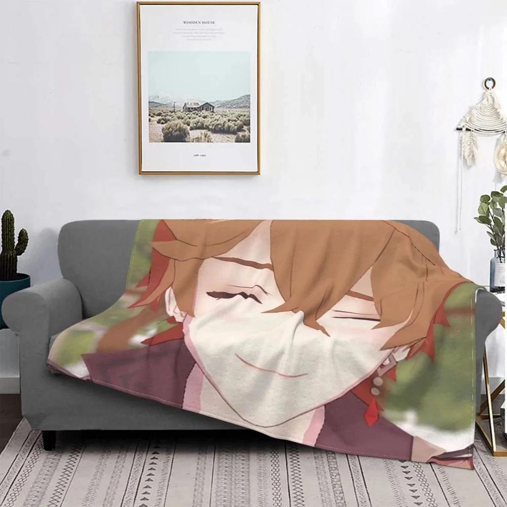 Childe Genshin Impact-Decke, Flanell, Ajax-Herbst-Anime, atmungsaktiv, superwarm, Überwurfdecken für Bettwäsche, Reisen, Bettwäsche, Überwürfe