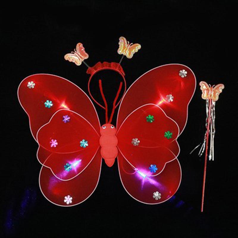 Led Butterfly Wings Light Up Angel Wings Kids Hair Bows Girl Headband Costume Girls Dress Props Party Angel Luminous Fairy Wings