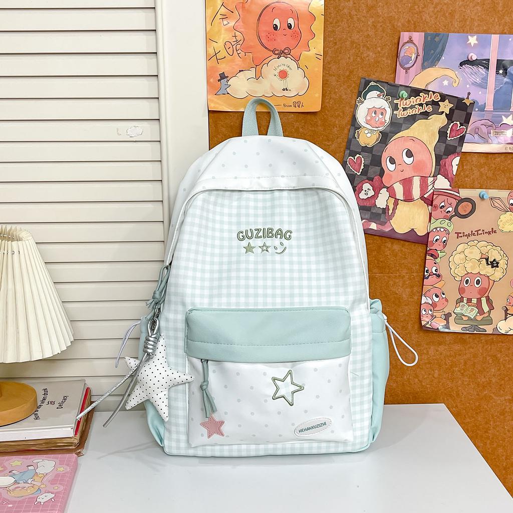 Schoolbag Star Embroidery School Bag Girl Elementary School High Value Lightweight Casual Backpack Junior High School Plaid Backpack