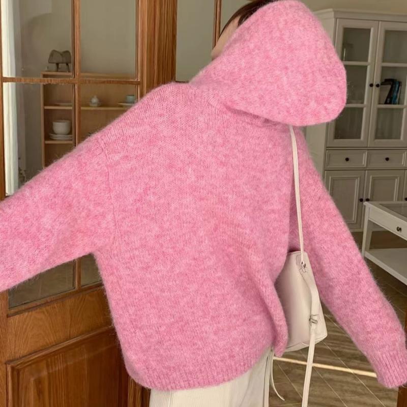 Winter Autumn Women Plus Size Knitting Sweaters Casual Loose Cardigan Fashion Oversize Pink