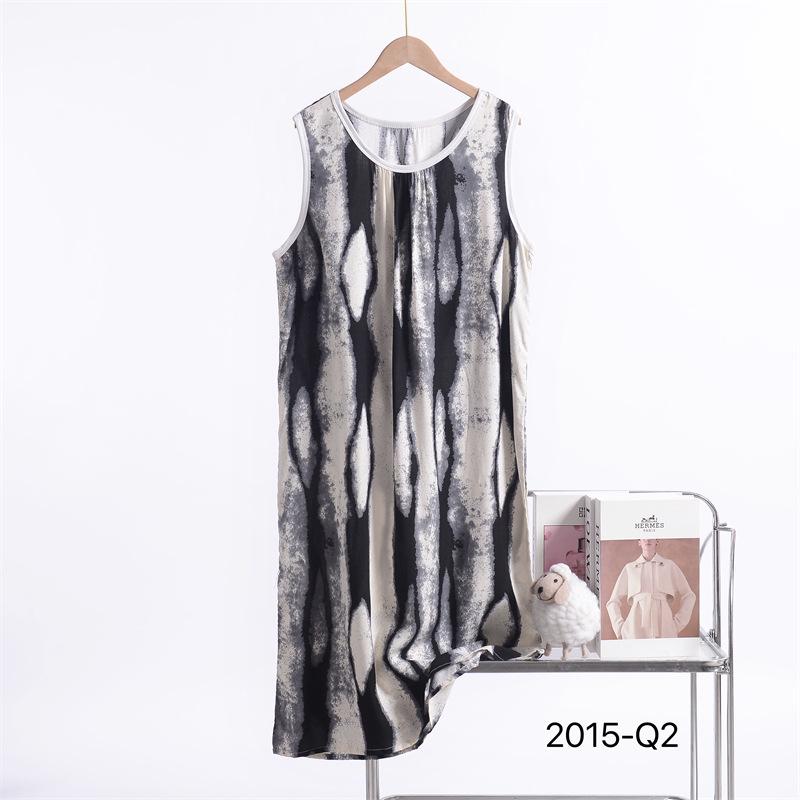 

Женская новая ночная сорочка без рукавов из смесового хлопка и шелка с цветочным принтом 2025 года - Большой размер, Свободный крой XL